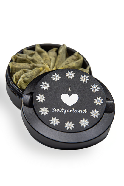 Gravierte Aluminiumdose "I Love Switzerland" 3tlg. - Schwarz