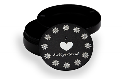 Gravierte Aluminiumdose "I Love Switzerland" 3tlg. - Schwarz