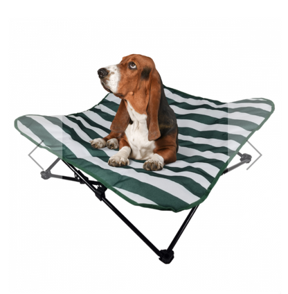 Campingbett für Hunde - GRÜN WEISS - 87 X 87 X 23 CM