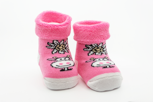 Alpini- New Born Socken "Kuh" pink