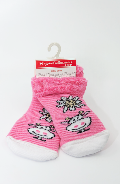 Alpini- New Born Socken "Kuh" pink