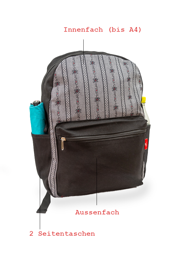 Wander- Rucksack mit Edelweiss Muster anthrazit