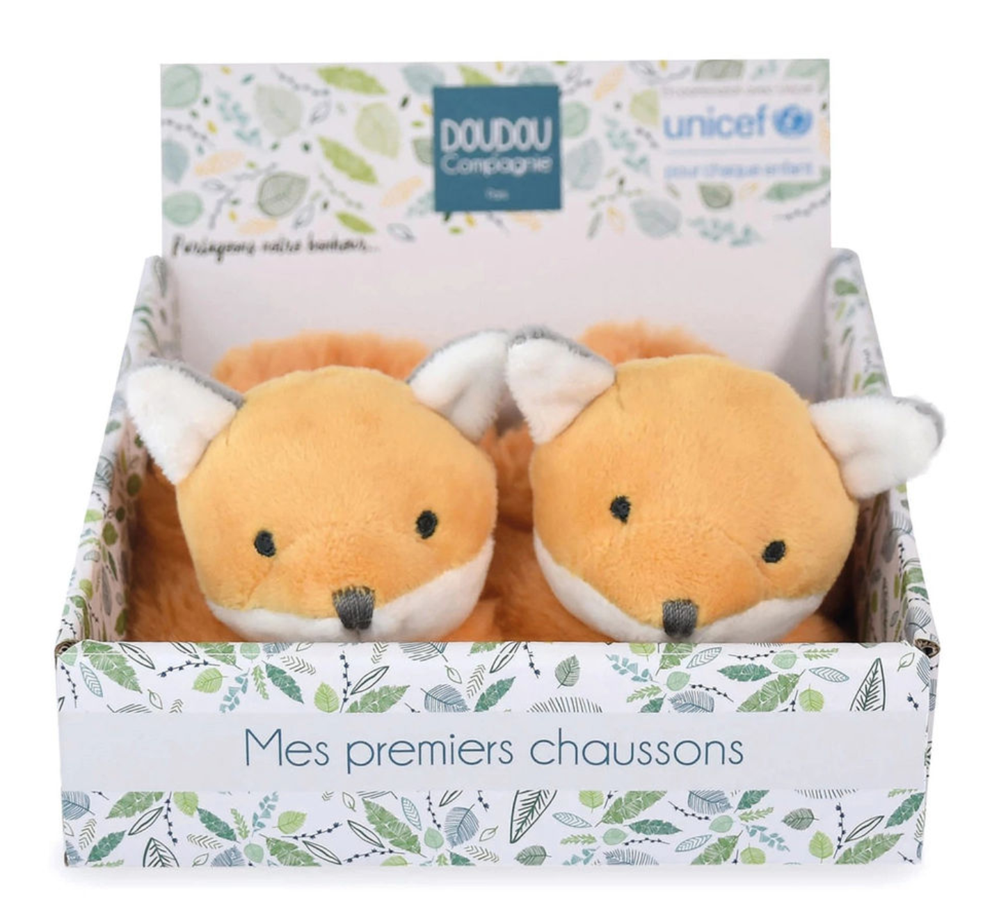 Doudou Unicef Füsslinge mit Rassel Fuchs 0-6M