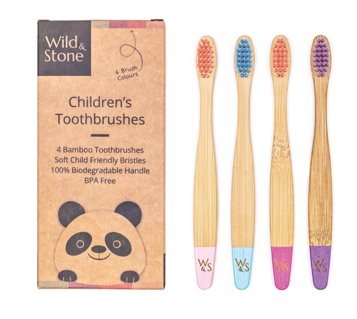 Wild & Stone Kinder Bambus Zahnbürsten, soft, candy, 4er Pack